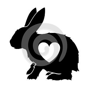 Art with black rabbit silhouette with heart shape
