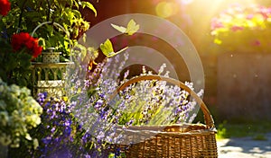 art blooming flowers near the rural house in Provence summer countryside background