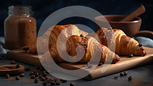 The Art of Boulangerie Fresh Croissants on Display - Delicious French Pastry food photography. Generative AI