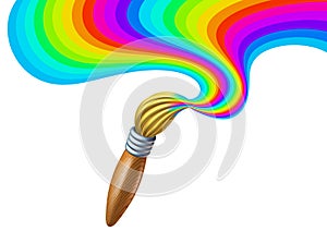 Art brush with rainbow paint swirl
