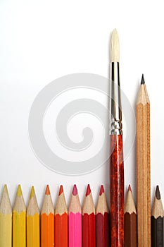 Art brush and simple pencil for plotting among colour pencils