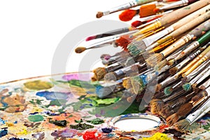 Art brushes on artist palette