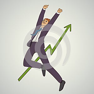 Art business vector illustration with man jumping up and happy