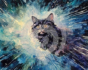 art cat in space . dreamlike background with cat . Hand Drawn Style illustration