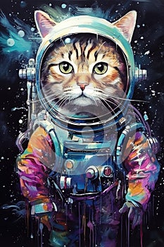 art cat in space . dreamlike background with cat . Hand Drawn Style illustration