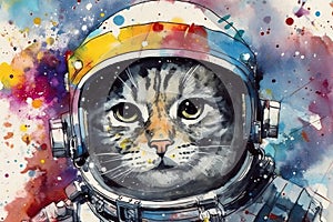 art cat in space . dreamlike background with cat . Hand Drawn Style illustration