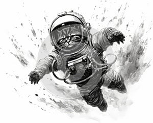 art cat in space . dreamlike background with cat . Hand Drawn Style illustration