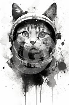 art cat in space . dreamlike background with cat . Hand Drawn Style illustration