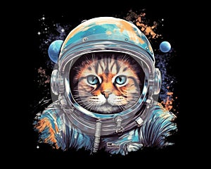 art cat in space . dreamlike background with cat . Hand Drawn Style illustration