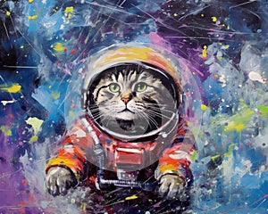 art cat in space . dreamlike background with cat . Hand Drawn Style illustration