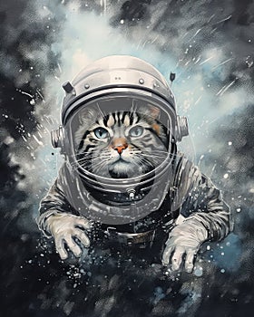 art cat in space . dreamlike background with cat . Hand Drawn Style illustration