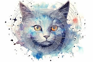 art cat in space . dreamlike background with cat . Hand Drawn Style illustration