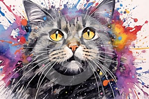 art cat in space . dreamlike background with cat . Hand Drawn Style illustration