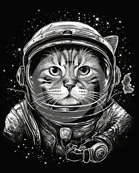 art cat in space . dreamlike background with cat . Hand Drawn Style illustration