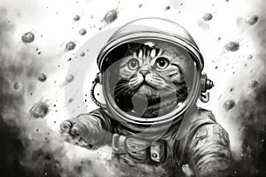 art cat in space . dreamlike background with cat . Hand Drawn Style illustration