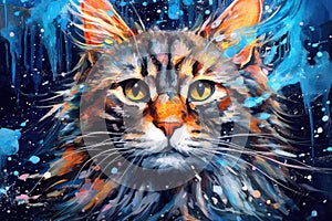 art cat in space . dreamlike background with cat . Hand Drawn Style illustration