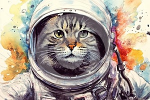 art cat in space . dreamlike background with cat . Hand Drawn Style illustration