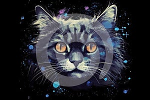 art cat in space . dreamlike background with cat . Hand Drawn Style illustration