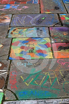 Art chalk illustrations on the walkway