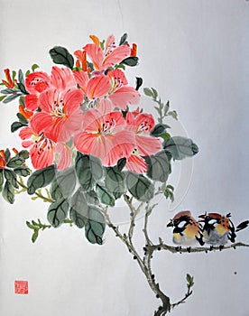 Art of China on rice paper,of two birdies