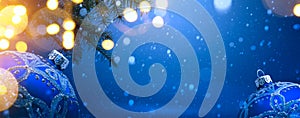 Art christmas decoration on blue snow background