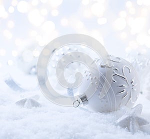 Art Christmas decoration and holidays light on snow Background