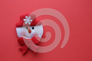 Art Christmas greeting card. Snowman toy