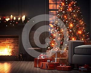 Art Christmas Tree and Holiday Presents