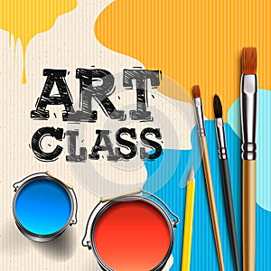 Art Class, Workshop Template Design. Kids art craft, education, creativity class concept, vector illustration.