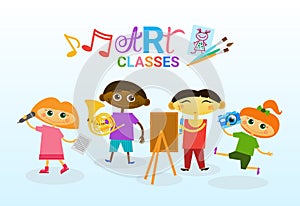 Art Classes For Kids Logo Creative Artistic School For Children Banner