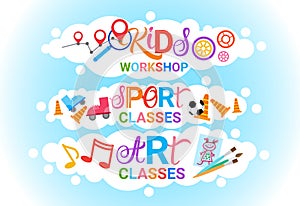 Art Classes For Kids Logo Workshop Creative Artistic School For Children Banner