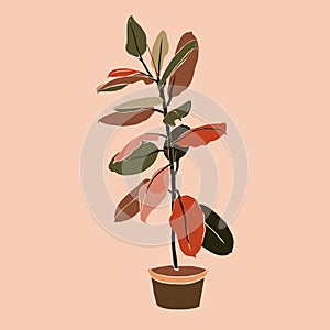 Art collage plant Tropical ficus leaves in a minimal trendy style. Silhouette of a plant. Vector illustration