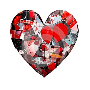 Art collage with red bitten heart, digital illustration artwork, abstract, love