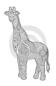 Art for coloring book page with cartoon giraffe