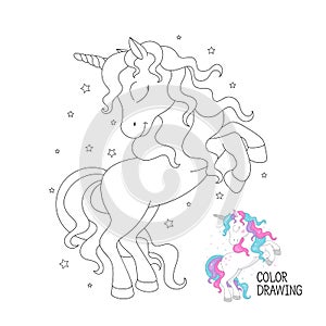 Art. Coloring page for children. Beautiful outline unicorn drawing. Design for kids