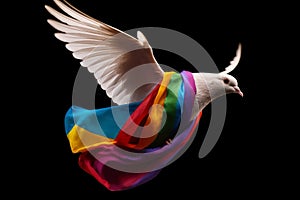 art that combines two universal symbols: the dove of peace and the gay and LGBTI+ pride flag,Generative AI