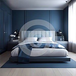 The Art of Contemporary Living: Blue and Black Bedroom Interior Design