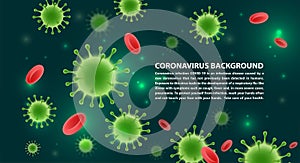 Art. Coronavirus 2019-ncov and virus background. COVID-19 on a dark green background. Pandemic medical concept