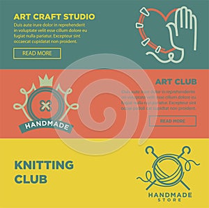 Art craft and handmade club logotypes colorful vector poster