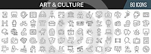 Art and culture line icons collection. Big UI icon set in a flat design. Thin outline icons pack. Vector illustration EPS10