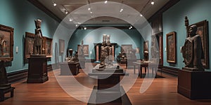 Art and culture museum with paintings sculptures and arti two generative AI photo