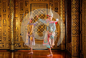 Art culture Thailand Dancing in masked khon in literature ramayana,Thai classical monkey masked, Khon,Thailand