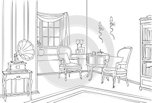 Art Deco 1920 Classic Interior Design Digital Line Art