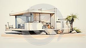 Art Deco Architecture Luxury Tiny Home With Dog: Modern Drawing By Mike Campau