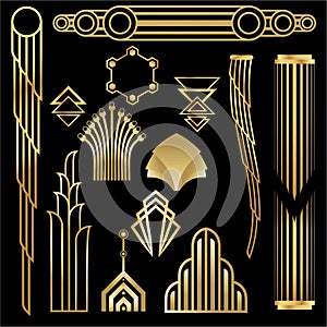 Art Deco , Art Nuevo geometric elements, frames triangles, circles. DIY set of frames. Great Gatsby, party golden frame .