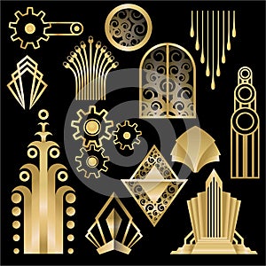 Art Deco , Art Nuevo geometric elements, frames triangles, circles. DIY set of frames. Great Gatsby, party golden frame .