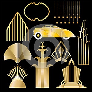 Art Deco , Art Nuevo geometric elements, frames triangles, circles. DIY set of frames. Great Gatsby, party golden frame .