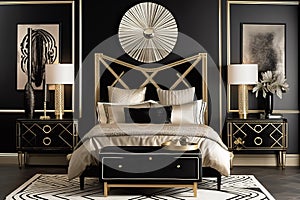 Art Deco Bedroom: Create a glamorous bedroom with an Art Deco - inspired design. Generative AI