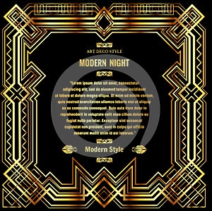 Art deco border with gold grid frame on a black background