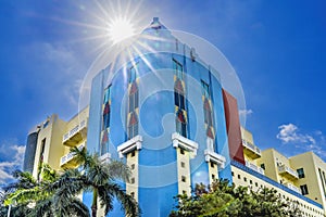 Art Deco Buildings Sun Beams Miami Beach Florida